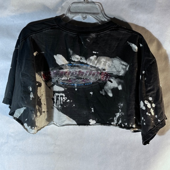Vintage Harley Davidson Laughlin Tie Dye Black White Crop Top T Shirt Tee - Picture 8 of 10